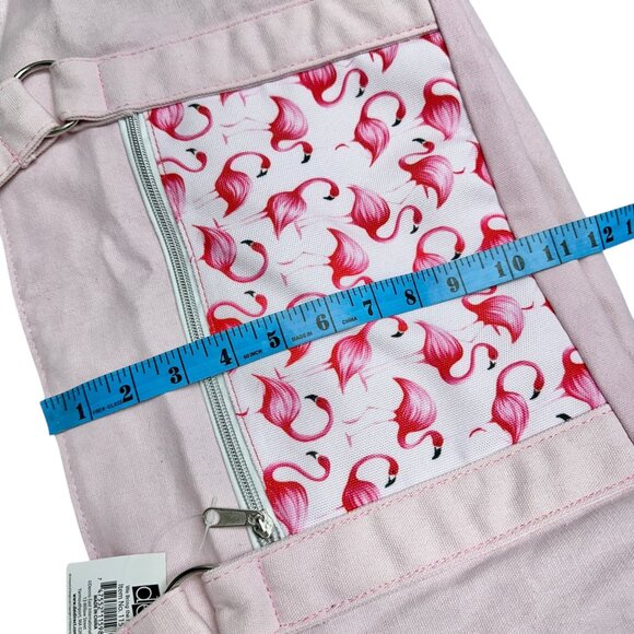 Pink Canvas Tote Bag Flamingo Print Lined Pocket Zippered Compartments By DEI - Picture 13 of 13